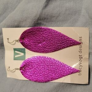 Tracy vogt hot pink leather earrings, nickel free